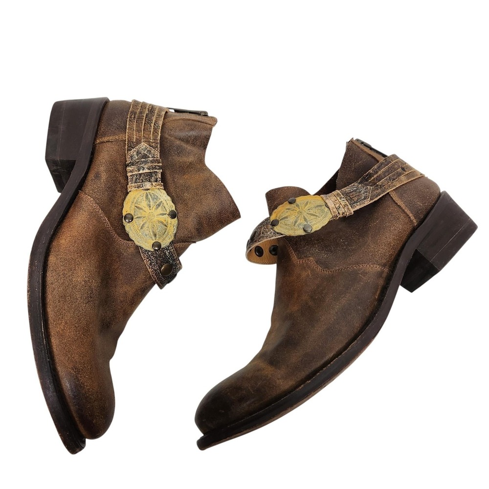 CORRAL‎ Boots Womens 9.5 Brown Leather Ankle Western Harness Booties Zip 6198